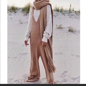 Free People Pant Jumpsuit Beige Wool Ribbed XS